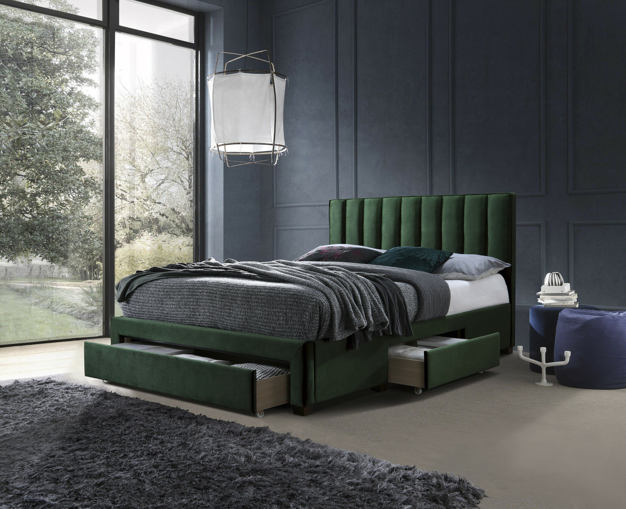 Кровать с ящиками HALMAR GRACE, т.зеленый бархат