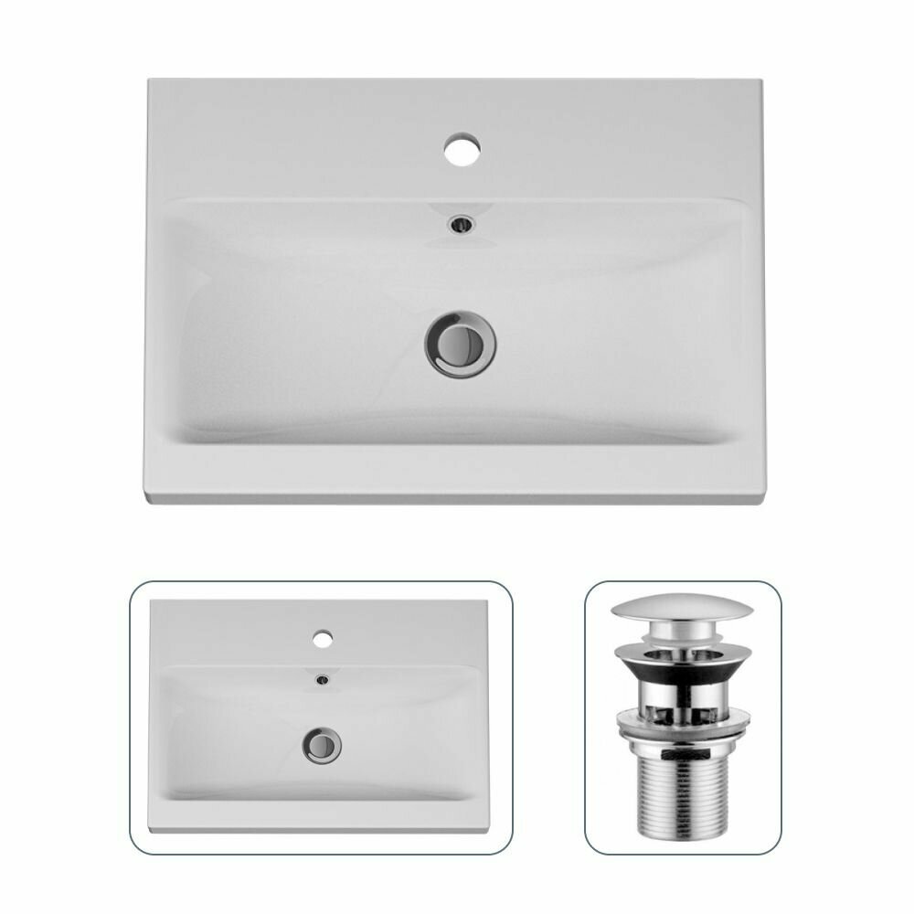 Раковина для ванной AM.PM с металлическим донным клапаном, 60 см, мебельная, встроенная, белый глянец, Германия, гарантия 25 лет - фотография № 1