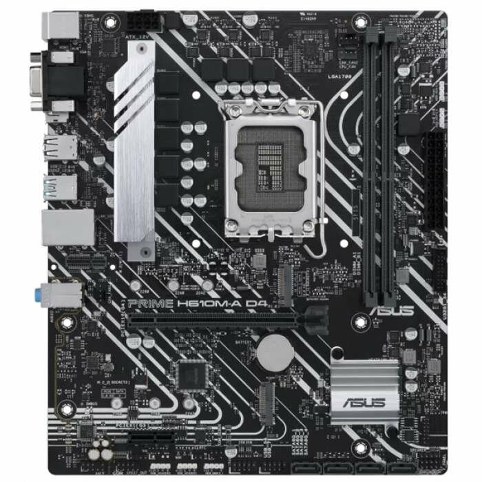 Материнская плата ASUS PRIME H610M-A D4-CSM, LGA1700, H610, 2*DDR4, D-Sub + DP + HDMI, SATA3, Audio, Gb LAN, USB 3.2*4, USB 2.0*6, COM*1 header (w/o cable), mATX ; 90MB19P0-M0EAYC, 3 year