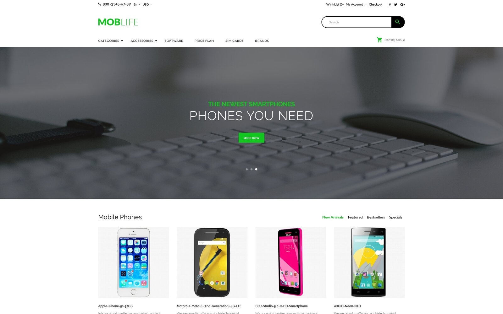 MobLife - Cell Phones Store Шаблон OpenCart