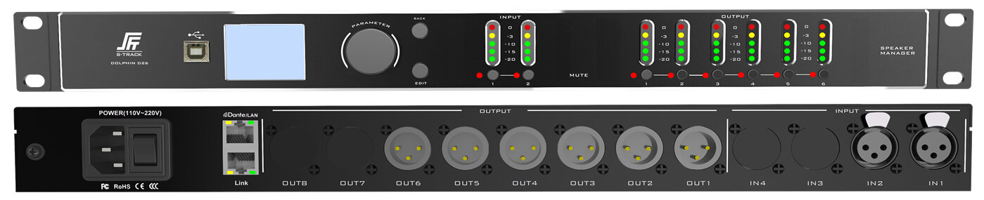 S-Track Dolphin D26 спикер-процессор с Dante 2 вх./6 вых. FIR-фильтр 512 порядка ПО управления Et