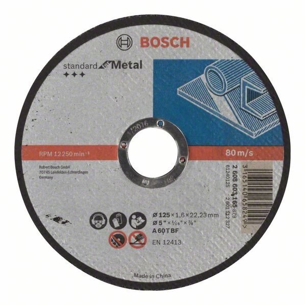 Диск отрезной BOSCH 2608603165, по металлу, 125 х 1,6 х 22,23 мм