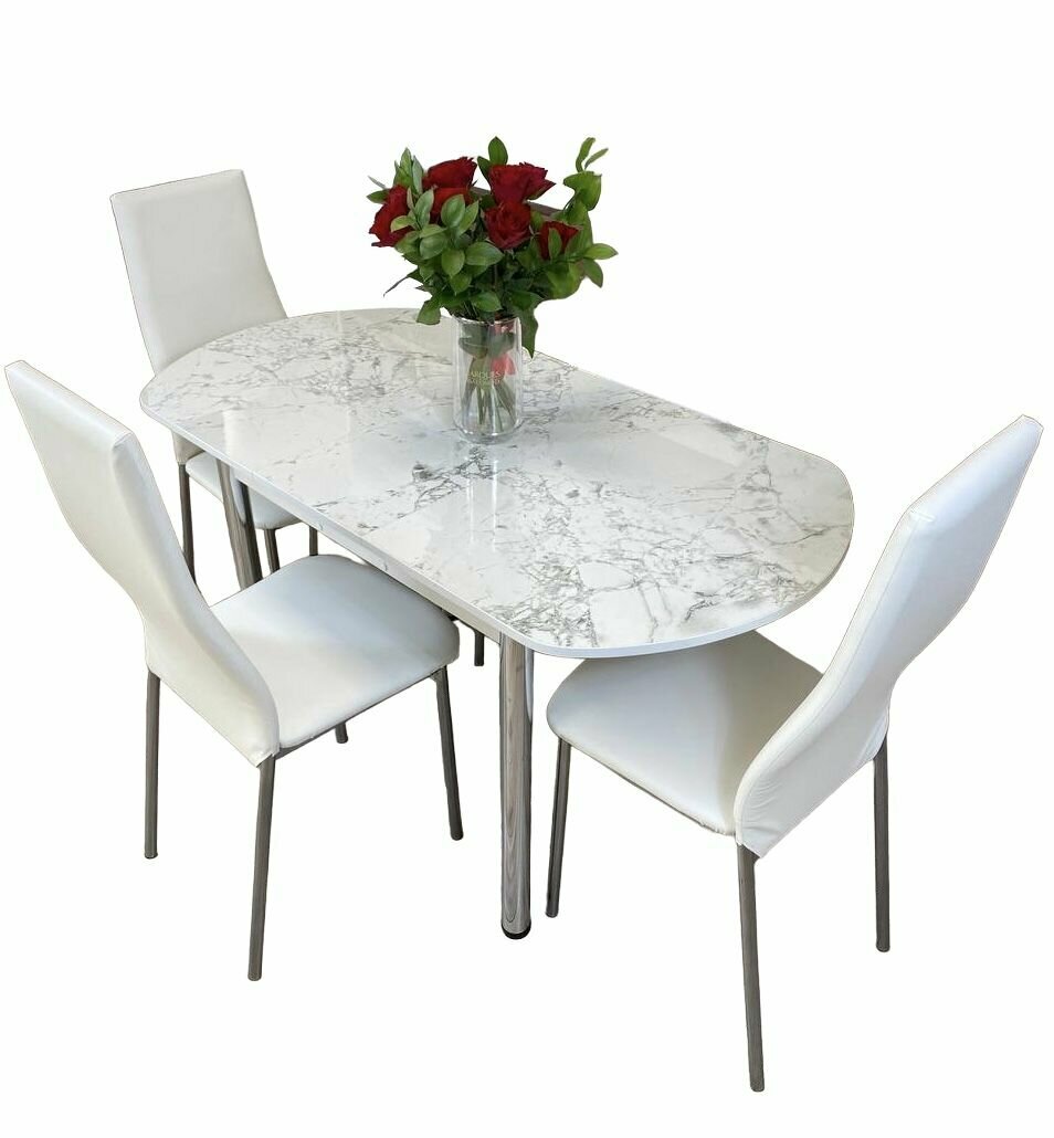 Обеденная группа стол кухонный со стульями NGVK Овал Белый мрамор и 3 стула Омега цвет Белый - фотография № 5