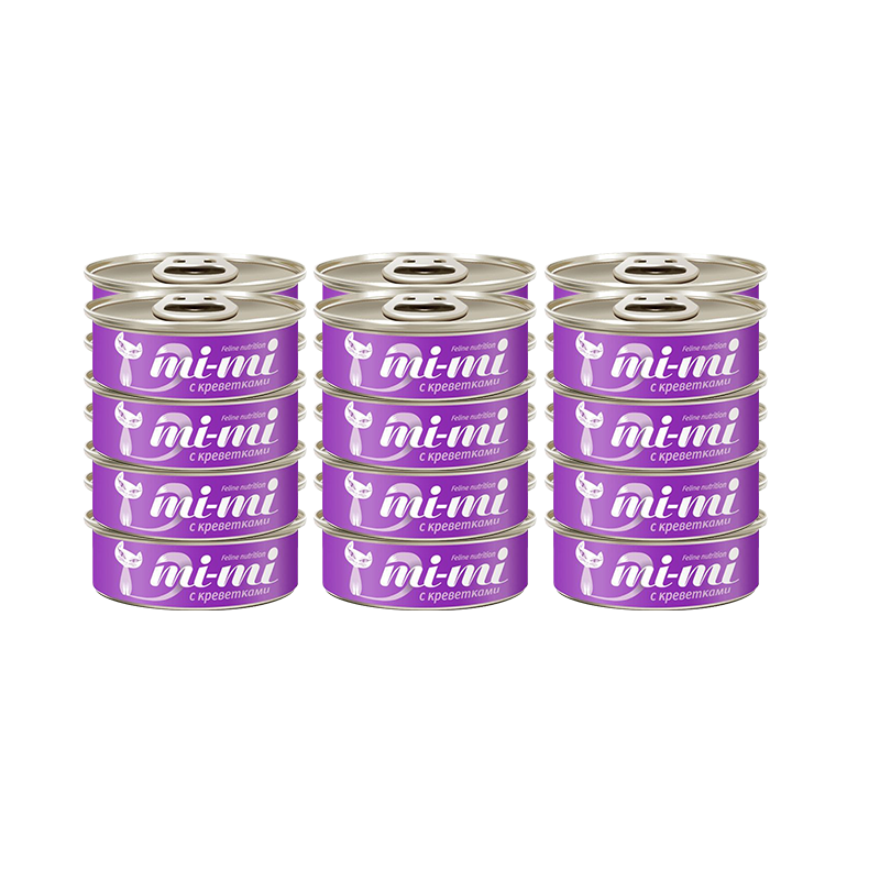 Mi-Mi консервы для Кошек и Котят Кусочки тунца с креветками в желе 80г (24 шт)