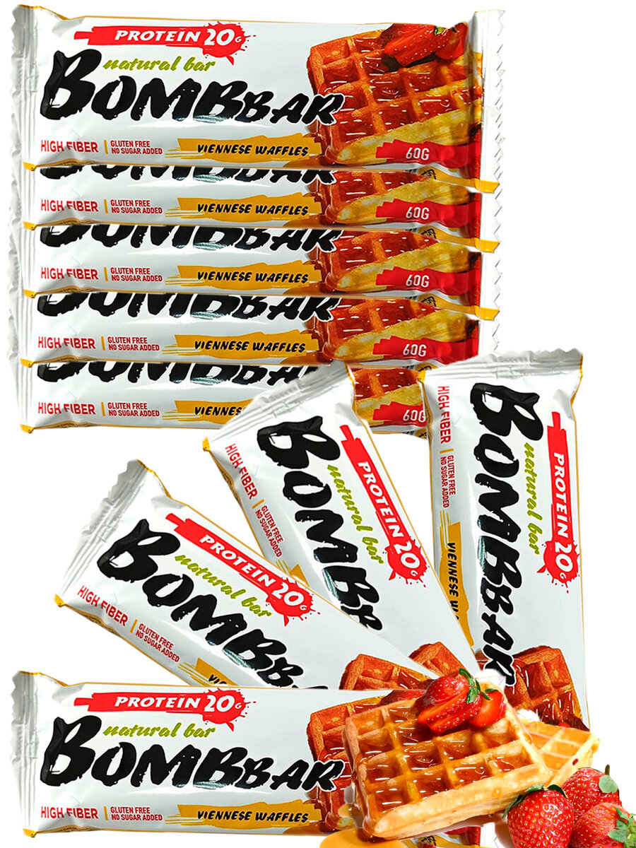 Протеиновый батончик Bombbar Protein Bar 9 x 60 г, Венские вафли