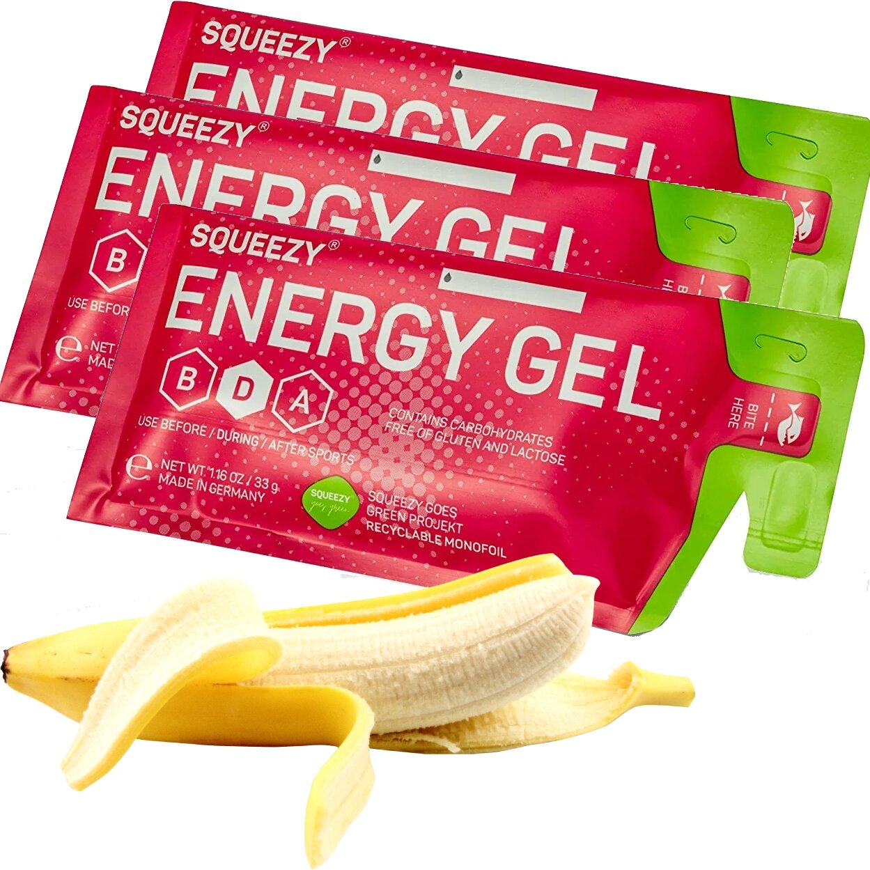 Гель питьевой SQUEEZY ENERGY GEL no caffeine 3 x 33 г Банан