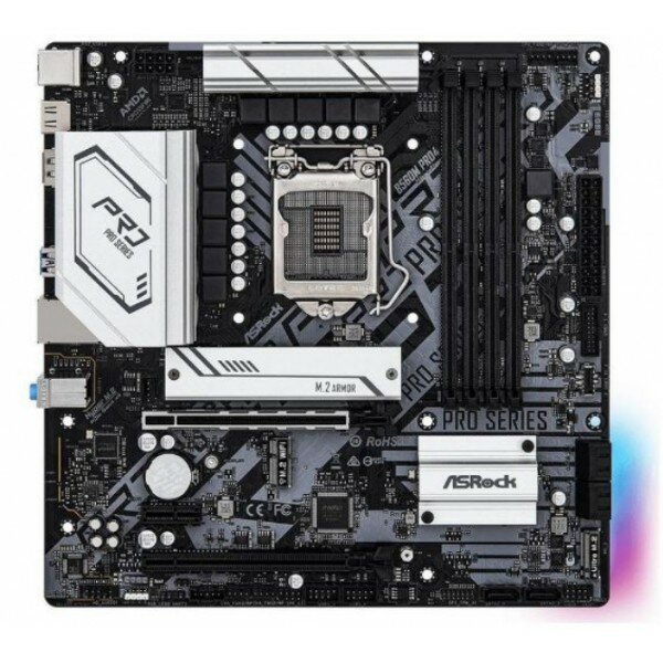 Материнская плата ASROCK B560M PRO4 (LGA 1200. Intel B560. 4xDDR4-3200 МГц. 2xPCI-Ex16. 2xM.2. Micro-ATX)