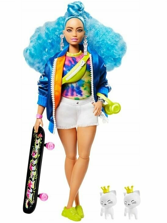 Кукла Mattel Barbie Extra с голубыми кудрявыми волосами GRN30, питомец+аксессуары