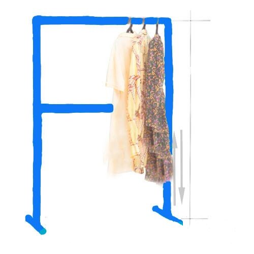 Вешалка рейл голубая напольная для одежды высота 1.5 м. / ширина 1.5 м. GOZHY (металлическая, тканевая) - фотография № 1