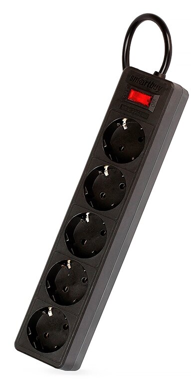 фото Сетевой фильтр Smartbuy ONE, 10А, 2 200 Вт, 5 розеток, 5 метров, черный (SBSP-50-K)