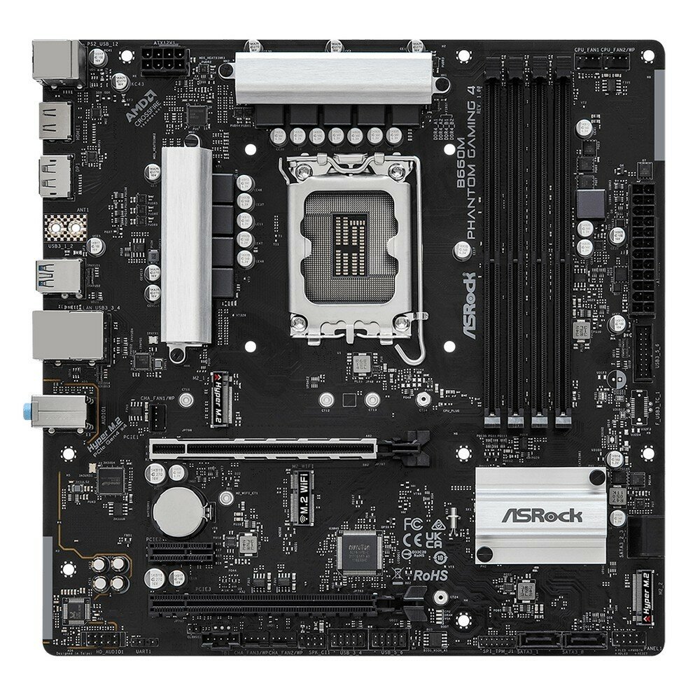 Asrock Материнская плата B660M PHANTOM GAMING 4 Soc-1700 Intel B660 4xDDR4 mATX AC 97 8ch 7.1 GbLAN RAID+HDMI+DP