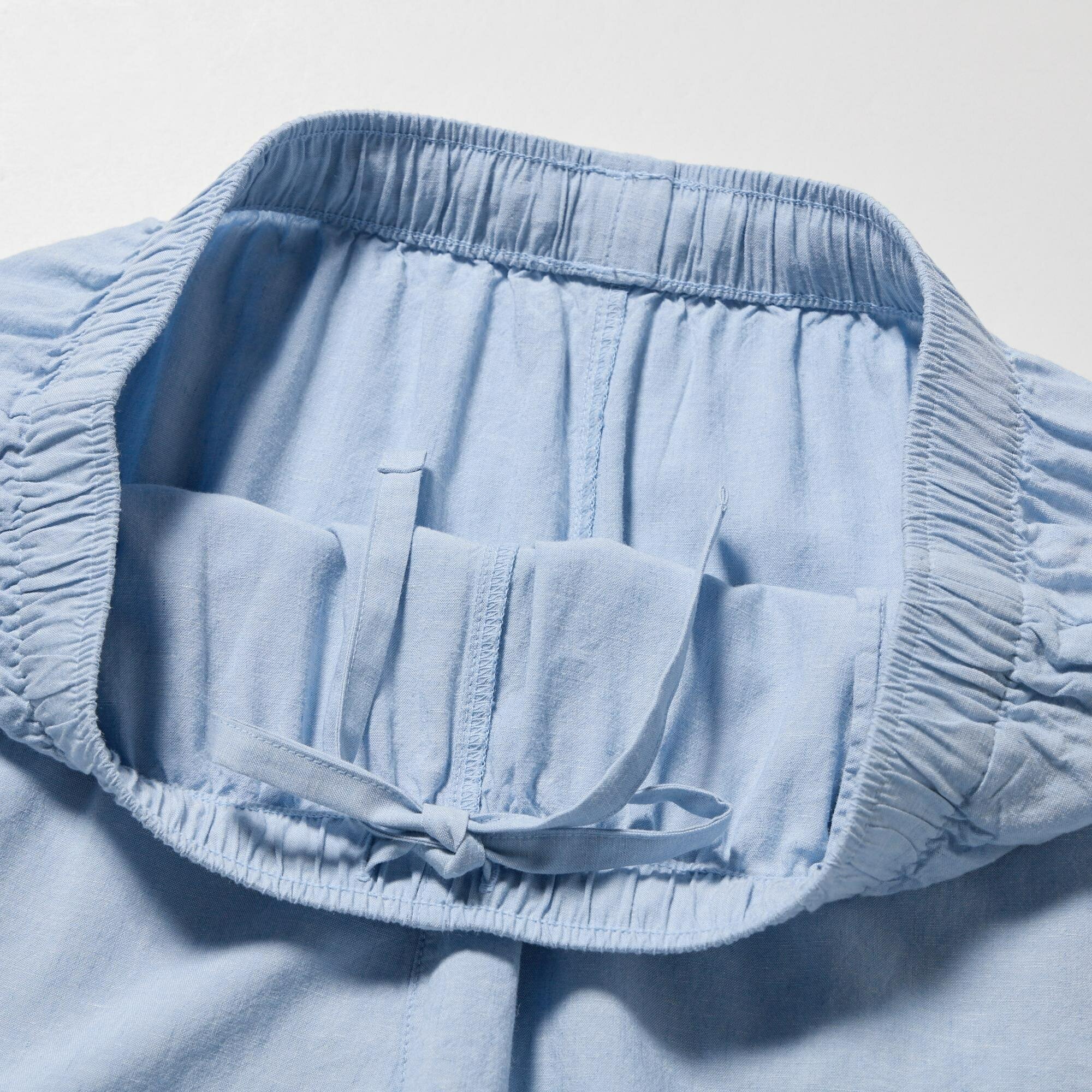 Комплект из смеси льна с короткими рукавами и шортами, синий, S - фотография № 11
