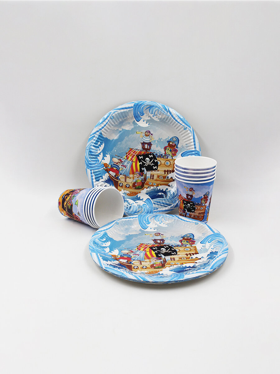 Набор одноразовой посуды "Пираты" для праздника (10 стаканов, 10 тарелок) - фотография № 8
