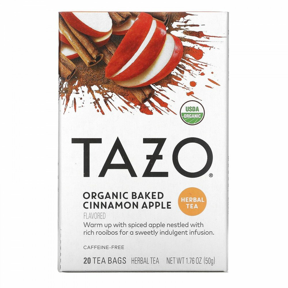 Tazo Teas, Herbal Tea, органическое запеченное яблоко с корицей, без кофеина, 20 пакетиков, 50 г (1,76 унции) - фотография № 1