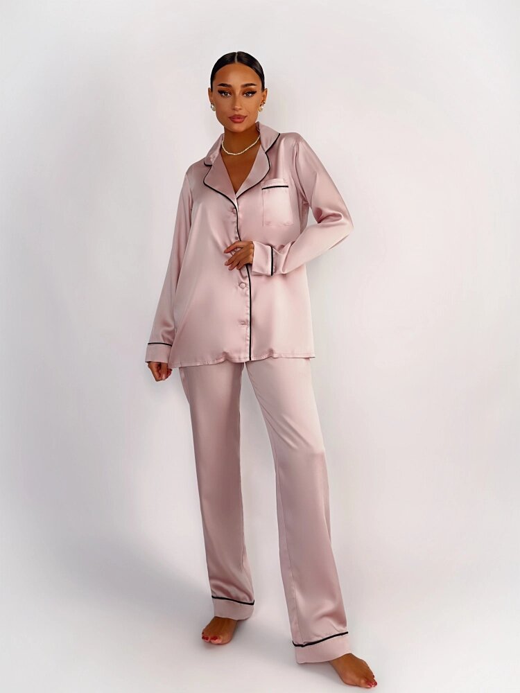 Пижама женская из тенселя с брюками и рубашкой, цвет "Пудра", размер 48 - фотография № 3