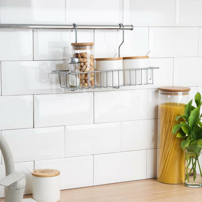 фото Полка для рейлинга прямоугольная, 1 ярус, 30×12×20,5 см, d=25 мм, цвет хром