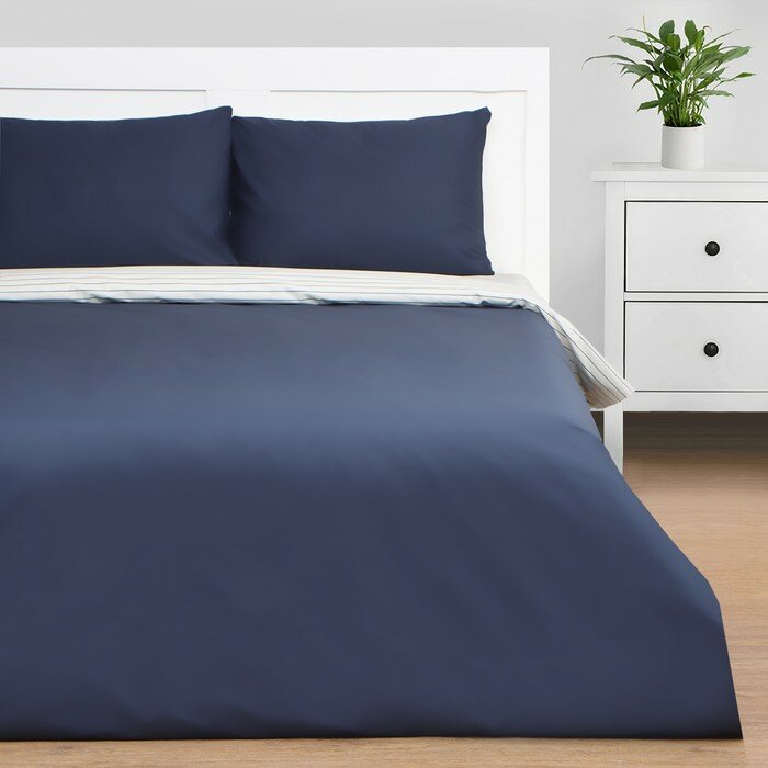 Постельное бельё Этель 2 сп Stripes: blue, 175х215см, 200х214см, 50х70см-2 шт, перкаль,114 г/м2 - фотография № 1