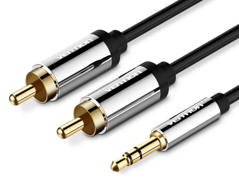 Кабель акустический Vention P550AC500-S Jack 35 mm M/2RCA M - 5 м Чёрный