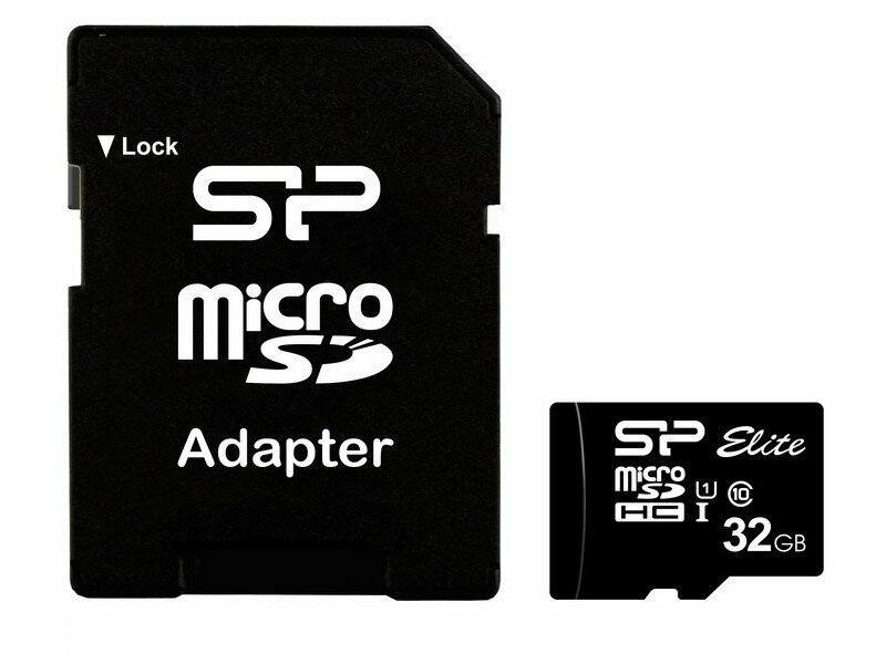 Карта памяти 32Gb - Silicon Power Elite MicroSDHC Class 10 UHS-I SP032GBSTHBU1V10SP с переходником под SD