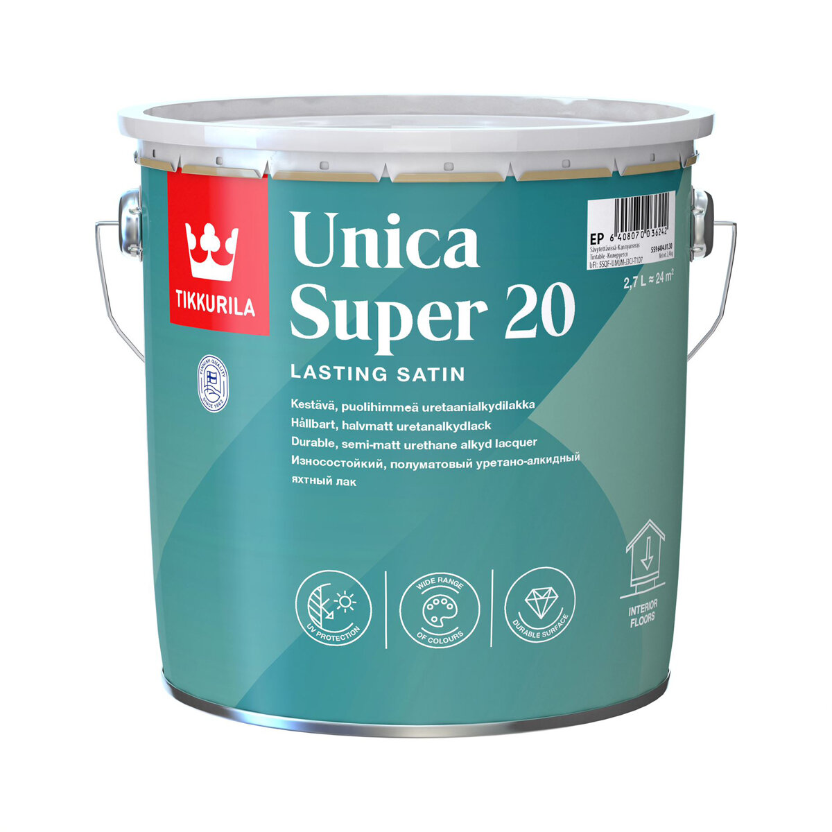 Лак уретано-алкидный полуматовый Unica Super 20 (Уника Супер 20) TIKKURILA 2,7 л (база EP)