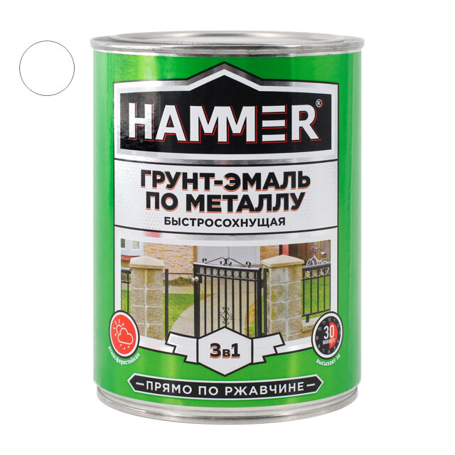 фото Грунт-эмаль по металлу hammer 0,9кг белая, арт.эк000116559