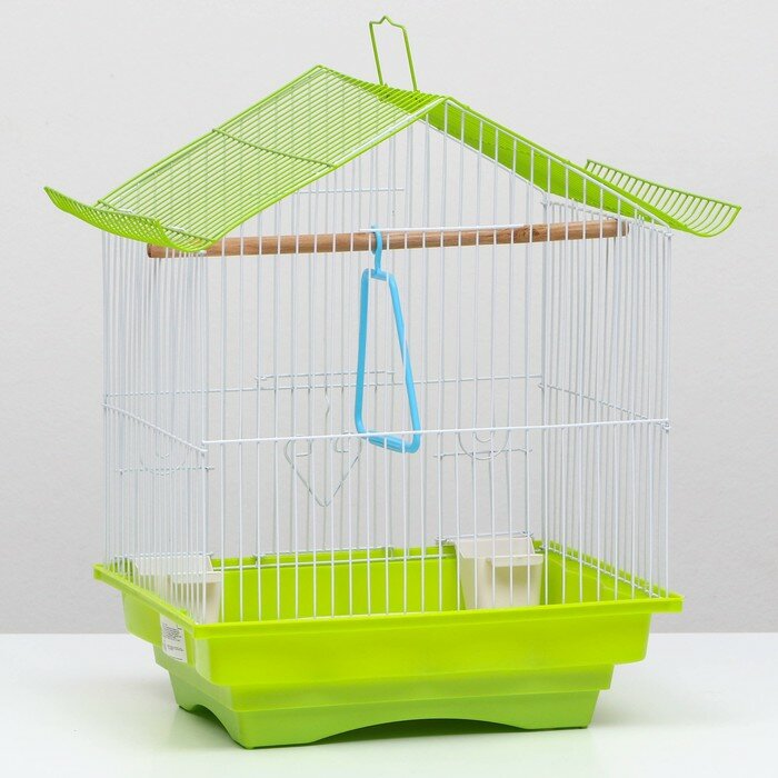 Клетка для птиц укомплектованная, с кормушками, 30 х 23 х 39 см, зеленая - фотография № 3