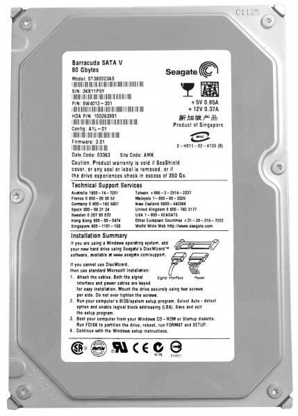 Жесткий диск Seagate 9W4012 80Gb 7200 SATA 3.5 HDD