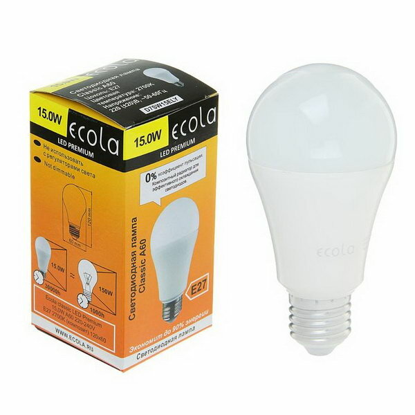 Лампа светодиодная Ecola classic Premium Е27 А60 15 Вт 2700 К 120х60 мм