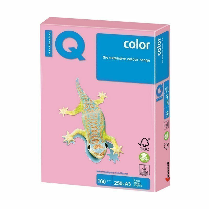 Бумага IQ color большой формат (297х420 мм), А3, 160 г/м2, 250 л, пастель, розовая, PI25