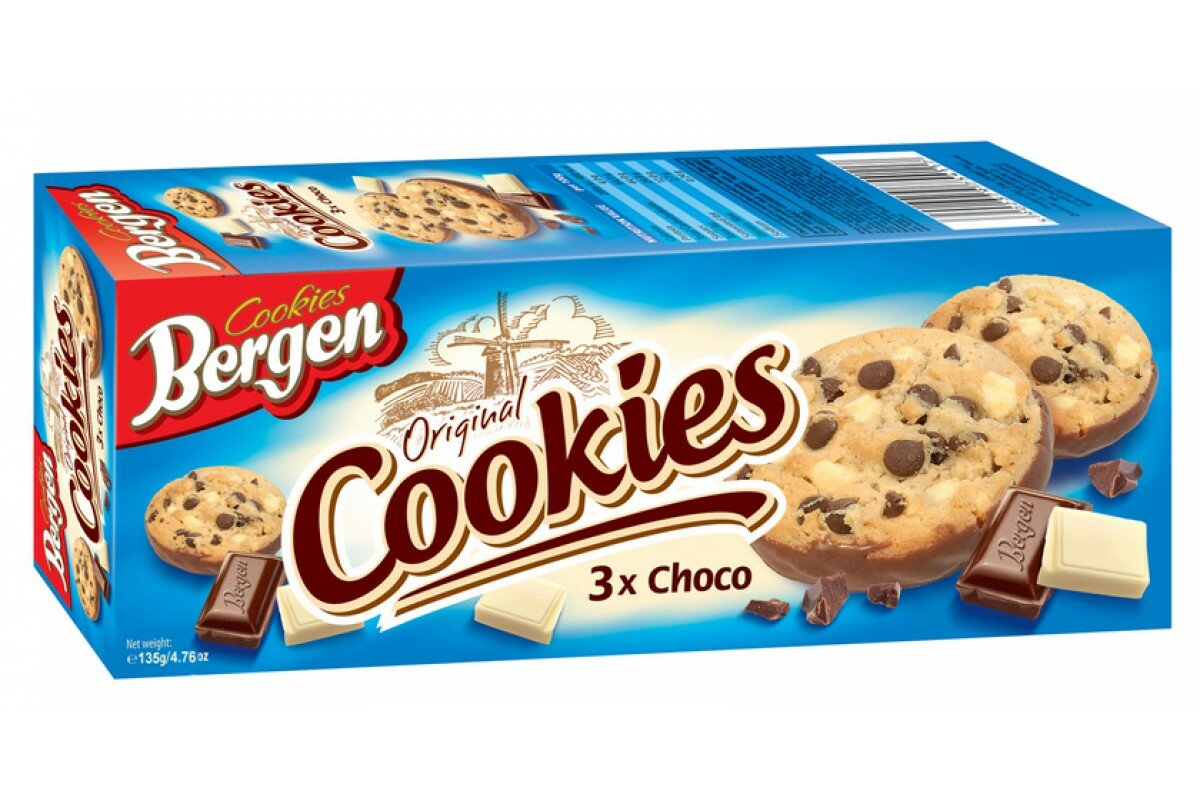 Печенье "ORIGINAL COOKIES" с кусочками белого, молочного и темного шоколада, 135г