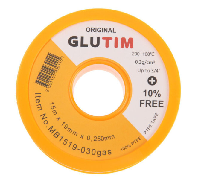 GLUTIM Фум лента для газа 15м 19x025мм 03 гр/см3 до 160° MB1519-030gas