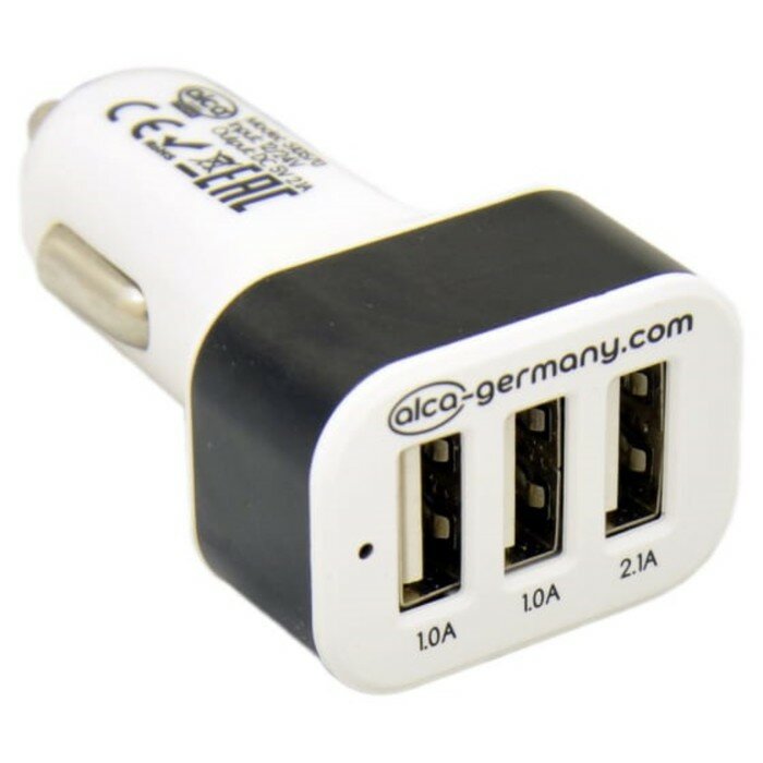 Разветвитель прикуривателя 3 USB Alca MAXX, бело-черный 510 570