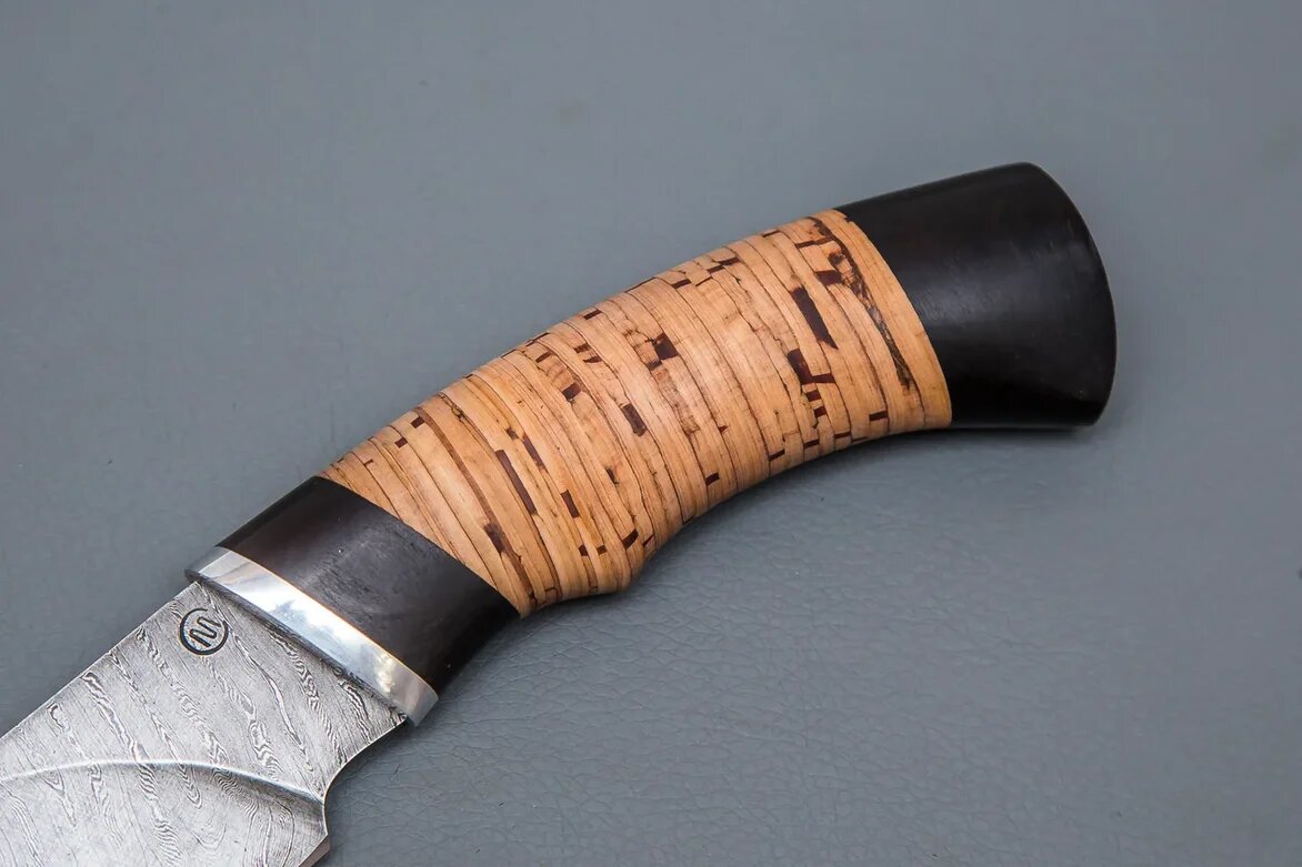 Нож из дамасской стали «Разделочный», рукоять береста, черный граб - Кузница Сёмина - фотография № 3