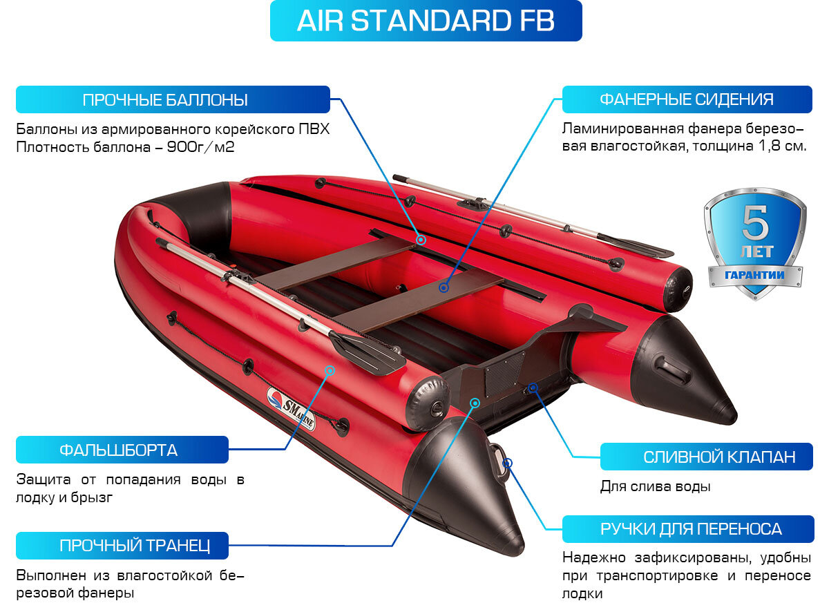 Лодка SMarine AIR FB Standard - 360 Красный/Черный фальшборт