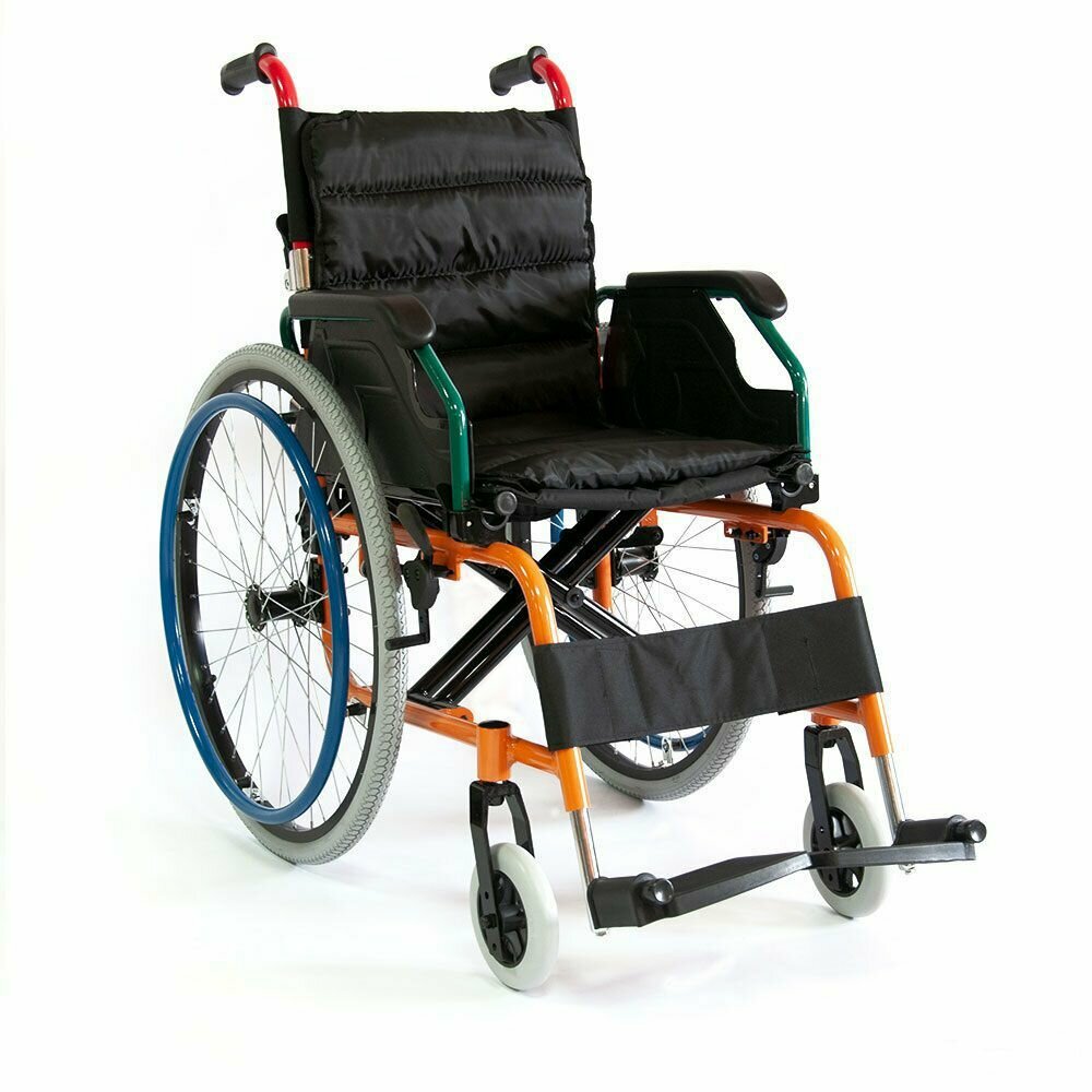Кресло-коляска для детей Мега-Оптим FS980LA рама складная, колеса цельнолитые/ пневматические, карман для вещей 46 см