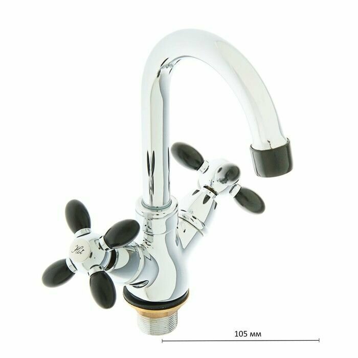 фото Смеситель для раковины A9482F, двухрычажный, с гайкой, черный/хром