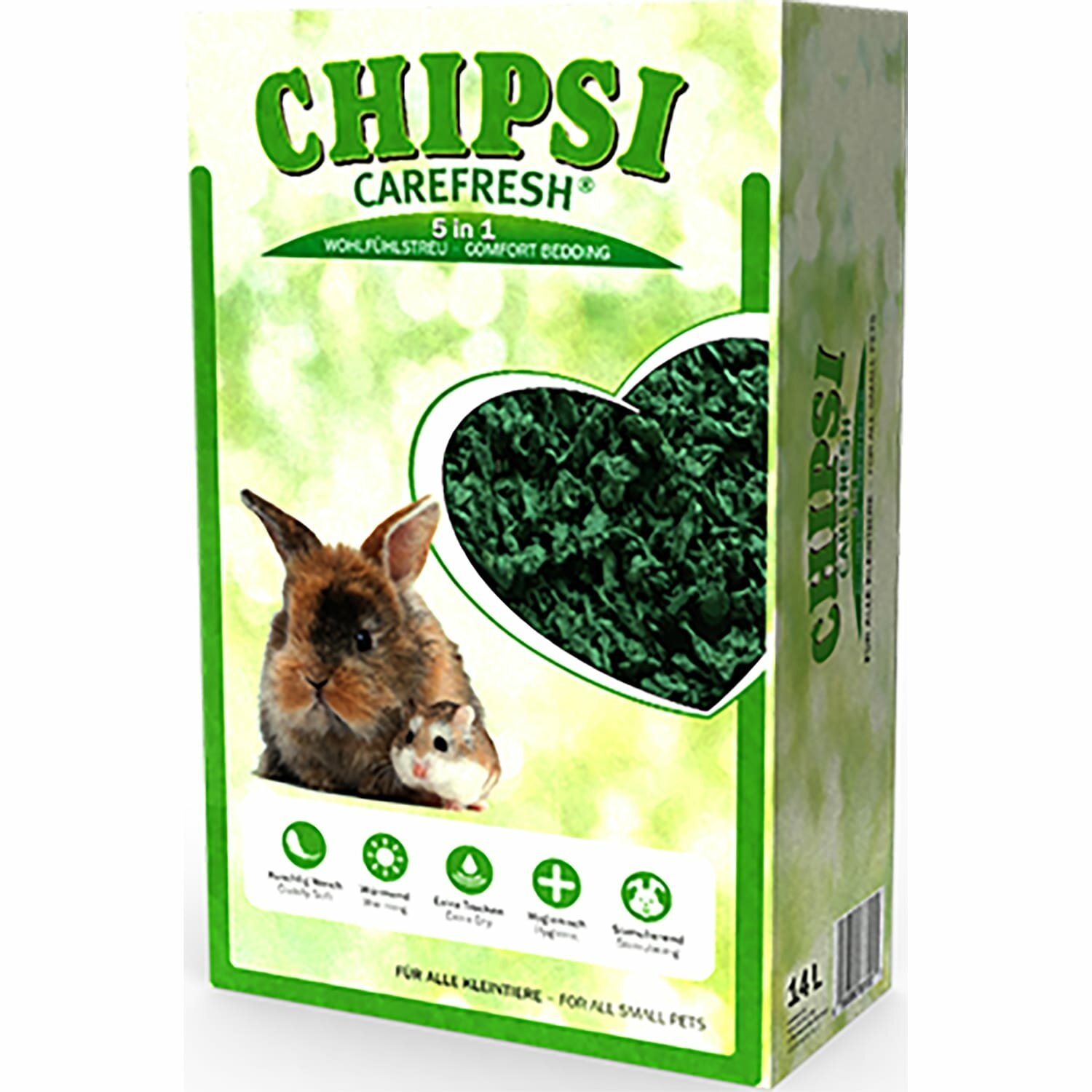 CHIPSI CAREFRESH Chipsy Care Fresh Forest Green Наполнитель бумажный зеленый д/мелких дом. животных и птиц 14л
