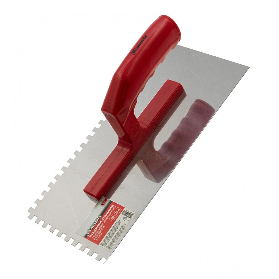 фото Гладилка из нержавеющей стали, 280 х 130 мм, зеркальная полировка, пластмассовая ручка, зуб 6 х 6 мм Matrix 86781