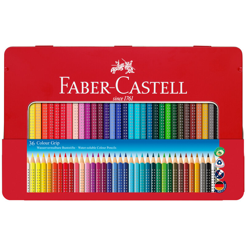 112435 Карандаши цветные Faber-Castell "Grip", 36цв., трехгран., заточен., метал. упак.