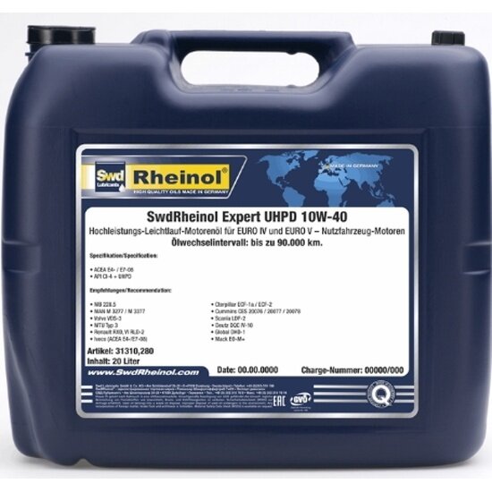 Моторное масло SWD RHEINOL Expert UHPD 10W-40 полусинтетическое 20 л «Сделано в Германии»