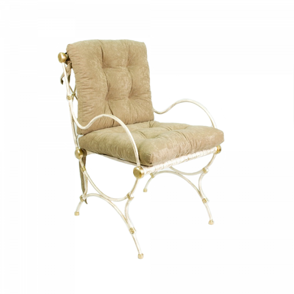 Кресло Прованс кованое , цвет слоновая кость + патина солнечное золото, подушки ткань цвет коричневый