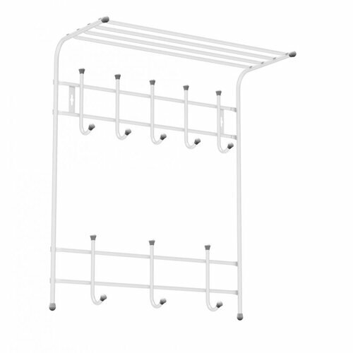 Вешалка с полкой 2-х ярусная 590*270*710 мм 8 крючков матовый белый