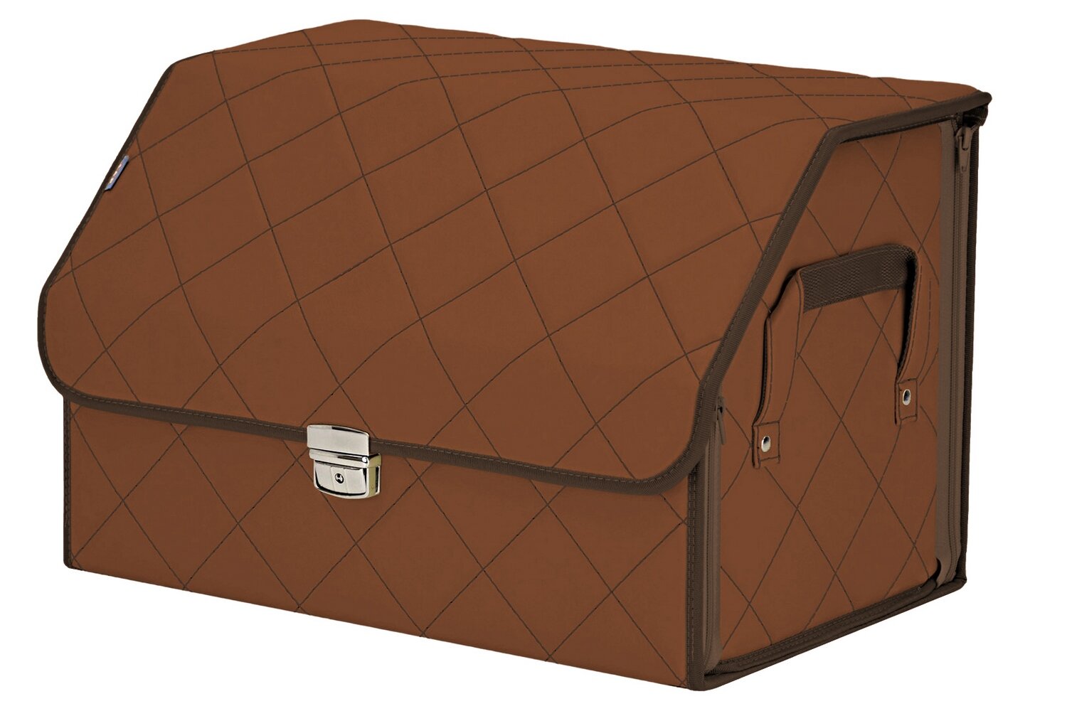 Органайзер-саквояж в багажник "Союз Премиум" (размер L). Цвет: светло-коричневый с коричневой прострочкой Ромб.