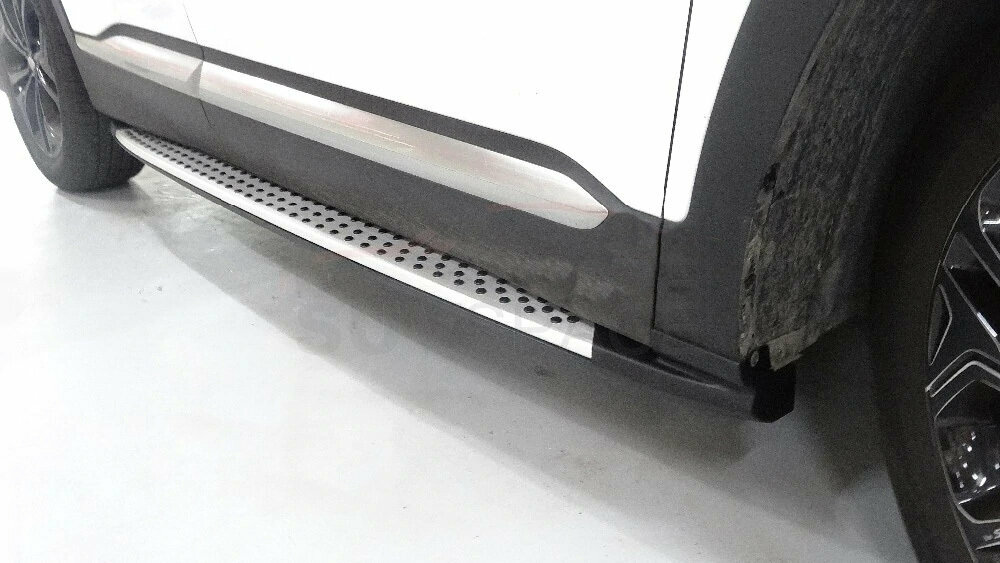 Штатные пороги подножки для Hyundai Santa Fe 2020+ (Хендай Санта Фе) с крепежом
