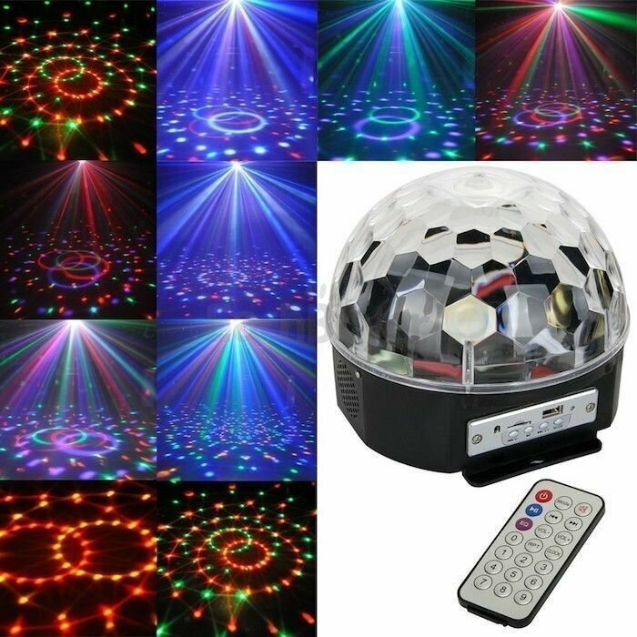 Светодиодный MP3 диско-шар Led Magic Ball Light с пульт ом управления динамиком и флешкой / Лазерный проектор 6 цветов 3 режима арт. 000865