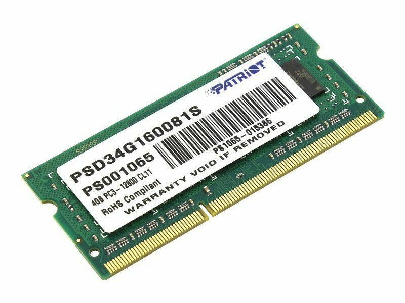 Оперативная память Patriot Memory SL 4 ГБ DDR3 1600 МГц SODIMM CL11 PSD34G160081S