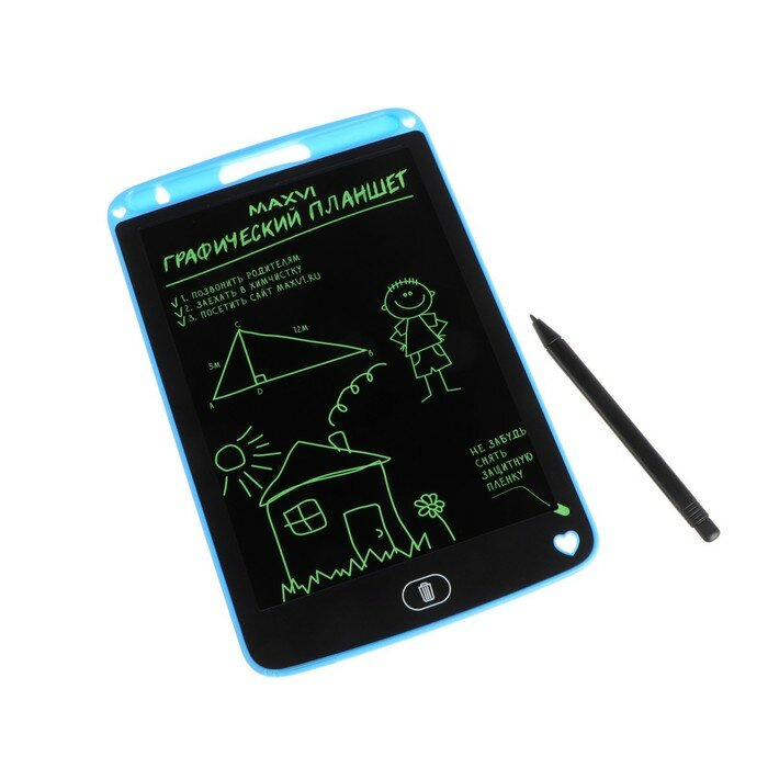 Графический планшет для рисования и заметок LCD Maxvi MGT-01 8.5” угол 160°CR2016 синий