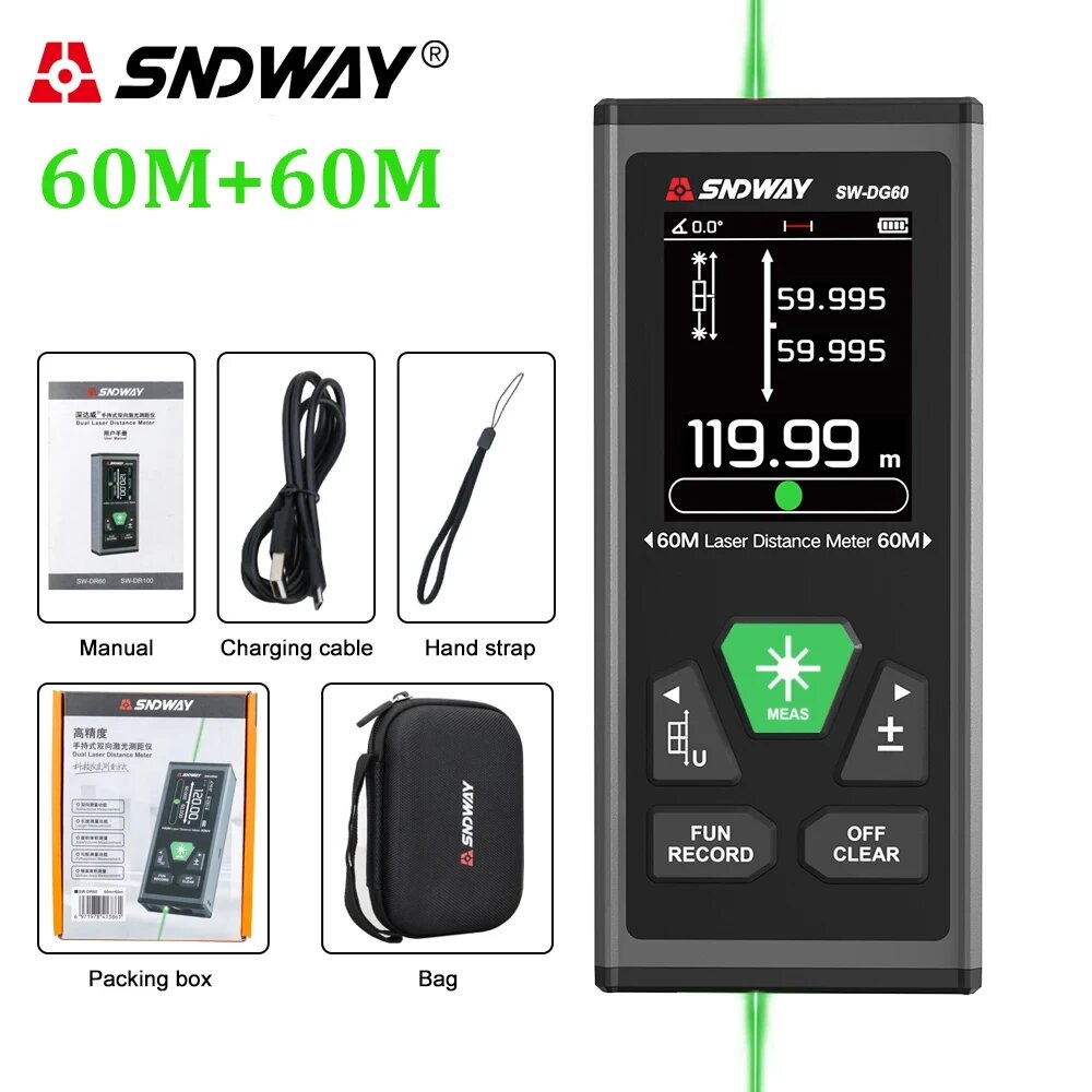 Лазерный дальномер SNDWAY SW-DG60 DG100 2-сторонний, SW-DG60