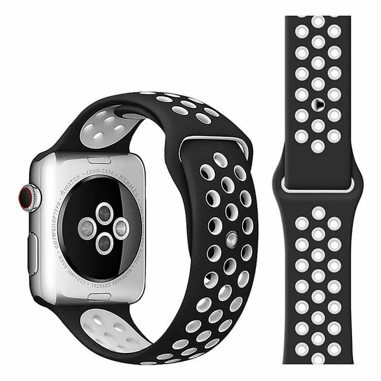 Ремешок для смарт-часов, фитнес-браслета Apple Watch 1-8 ultra ультра Nike силиконовый найк перфорация браслет Эпл Вотч 42/44/45/49 мм, черный белый