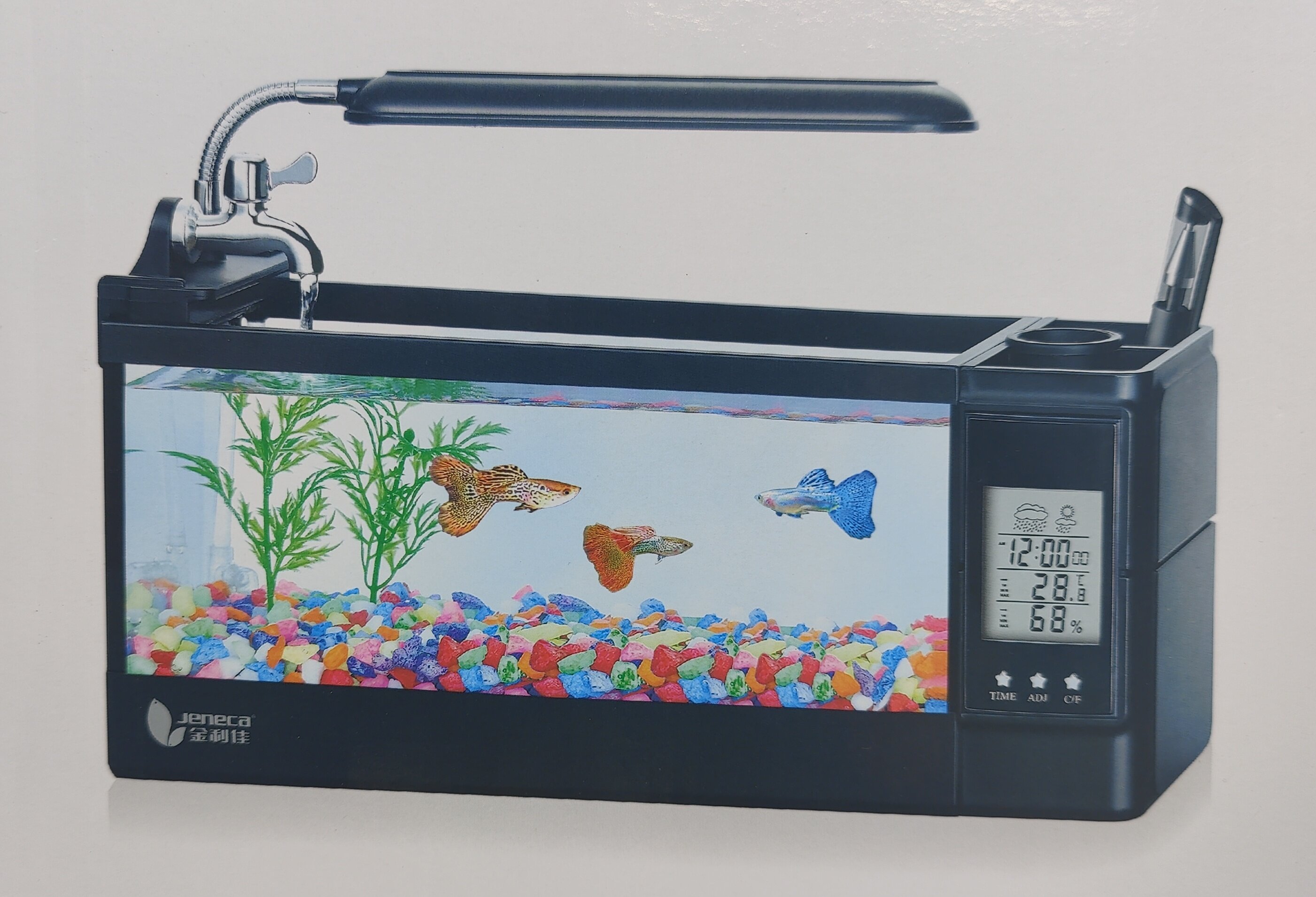 Аквариум для рыб офисный JENECA TG-03L 3 литра (320х110х190мм) с ЖК-дисплеем и освещением - фотография № 1